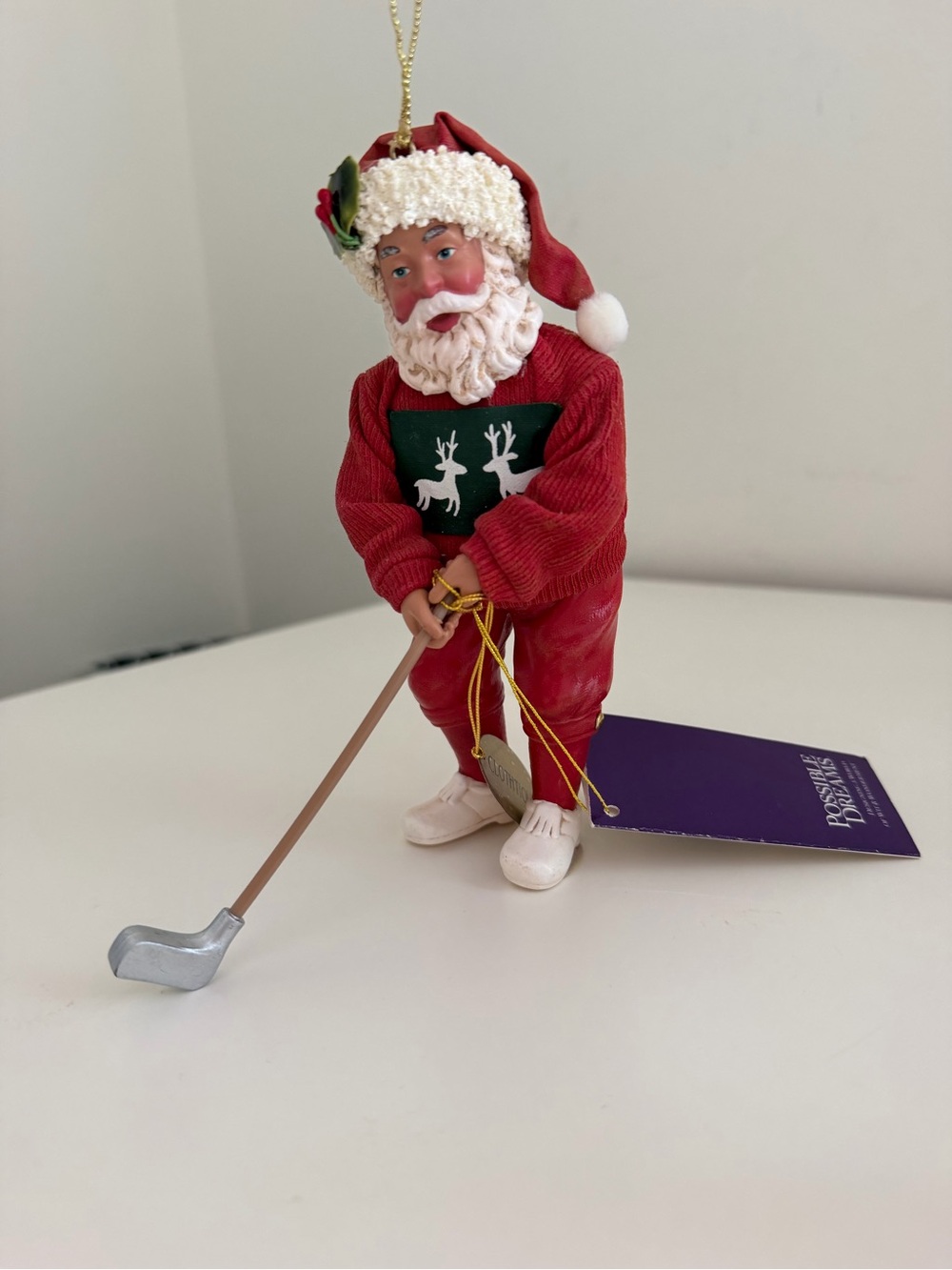 Clothtique Possible Dreams WHILE SANTA'S AWAY Mr Claus Golfing approx 6,5” New